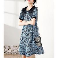 曼向[21夏新品]夏季时尚大翻领A型碎花宽松显瘦连衣裙中长裙女 花色 M 建议95-110斤