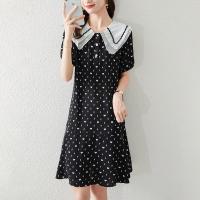曼向21夏新款中长裙时尚清新印花短袖连衣裙可爱A型裙宽松显瘦女 花色 M 建议95-110斤
