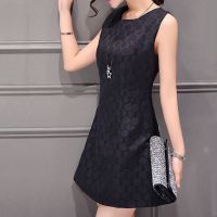 夏季2021新款女装白色连衣裙无袖背心裙修身显瘦a型中长款裙子潮 黑色 黑色圆圈 M