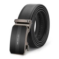 稻草人男士皮带真皮青年中年学生韩版牛皮裤带商务休闲自动扣腰带 黑色 A款