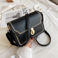 [双肩带]包包女新款时尚多功能防盗锁扣女包百搭单肩包斜挎女包 黑色