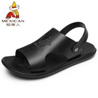 稻草人男鞋2021夏季新款凉鞋男真皮防滑休闲沙滩鞋男士凉拖鞋两用 黑色 38