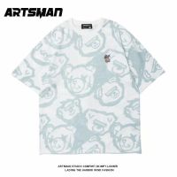 稻草人短袖T恤男士夏季潮牌ins情侣装小熊印花体恤宽松上衣服男装 白色 747 M