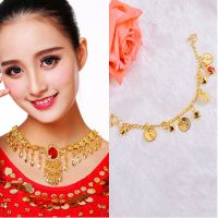 肚皮舞蹈表演出饰品印度舞项链配饰头饰鼻夹鼻环宝石头链表演耳环 项链+鼻链