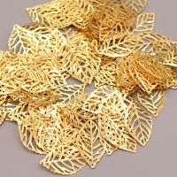 [100个装]古风花片树叶三片叶子装饰配件diy和风头饰叶子配件 古风花片[镂空树叶金色100个]