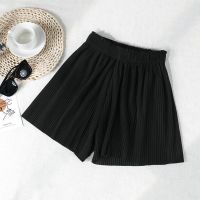 夏装短裤女夏季宽松打底五分高腰a字热裤外穿显瘦大码阔腿大裤衩 黑色[优质面料无口袋款] S 适合90-100斤