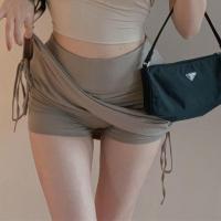 抽绳褶皱半身裤裙女2021夏时尚高腰包臀显瘦a字性感辣妹短裙子棉 卡其裙子[不挑身材 彰显性感] L 100-110斤斤