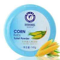 朵朵贝儿玉米爽身粉婴幼儿补充袋装[不含滑石粉]新生儿宝宝袋装 玉米爽身粉盒装140g带粉扑