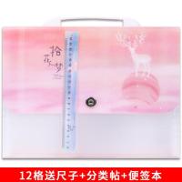 13格手提风琴包多层文件夹初高中学生试卷夹子收纳袋女可爱资料 12格星球鹿