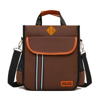 学生手提补习袋文件袋公文袋大容量试卷资料收纳袋男女手提斜挎包 反光条咖啡双层