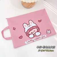 卡通双层A4手提袋文件袋防水办公牛津布资料袋学生试卷手提收纳袋 单层-粉色兔女孩