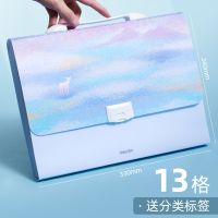 得力a4风琴包文件袋透明塑料档案资料袋手提文件包书本试卷收纳袋 寻鹿蓝色/13格/1个/送索引贴.