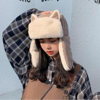 猫耳朵雷锋帽女韩版可爱秋冬季骑车防风帽子冬天宝宝防寒保暖棉帽 卡其色(加绒加厚雷锋帽) M(54-58)cm