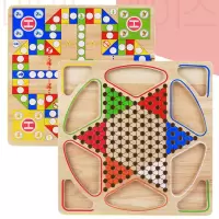 二合一木制飞行棋跳棋 儿童益智力游戏成人桌游 宝宝学生棋类玩具 木妈妈[飞行棋跳棋二合一]