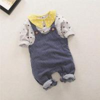 女宝宝夏季套装婴儿1一2岁3女孩4儿童夏天衣服洋气小童装女童夏装 翻领背带套装蓝色 100