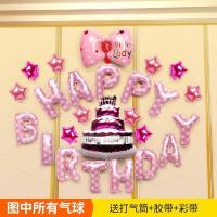 新品生日用品周岁布置宝宝2岁3岁5岁派对装饰男孩蓝色字母气球 粉蛋糕蝴蝶结套餐