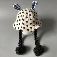 宝宝帽子春秋季3-6-12个月婴儿盆帽1女童遮阳帽薄款2岁女孩假发 蓝色圆点耳朵盆帽麻花A 约4个月-18个月A