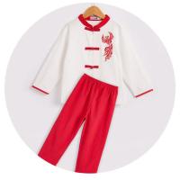 六一儿童合唱服演出服中国风中小学生三字经朗诵幼儿园国学服装夏 男长款 红色 100