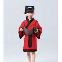 儿童古装汉服女国学男童三字经弟子规幼儿园书童孔子礼仪表演出服 红色 140