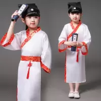 儿童国学汉服古装幼儿园三字经书童演出弟子规孔子中华孝道开笔礼 红色 90