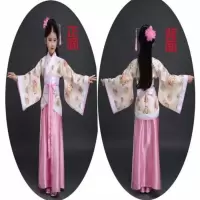 儿童古装汉服男女国学服装学生幼儿弟子规书童演出服三字经演出服 粉红色 90CM