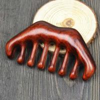 檀木经络梳子头疗按摩梳女防脱发五齿木梳保健养生宽齿梳家用整木 红檀-唇型水滴梳