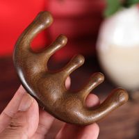 木梳子疏通经络按摩梳防家用静电脱发头疗头部头皮绿檀保健檀木梳 金丝檀五经