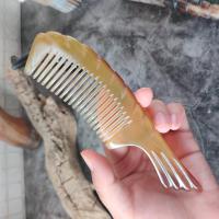 天然牦牛角梳子按摩梳牛角梳头部防经络梳静电脱发送礼如意竹节梳 16公分凤尾花 黑花或者纯黑