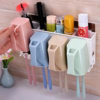 双庆免打孔墙上4个牙刷杯子壁挂架洗漱品梳子牙膏浴室收纳置物架