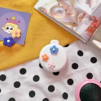 创意卡通少女心便携梳子便携泫雅风花朵气垫梳子带化妆镜折叠梳子 白色花朵圆梳子