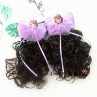 儿童假发对夹长卷发宝宝公主韩版发夹小女孩蝴蝶结蕾丝头花不伤发 苏菲亚紫色