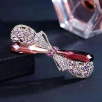 高档水钻发卡头发夹子头饰后脑勺顶夹蝴蝶结发夹女闪耀弹簧夹发饰 深紫色