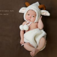儿童摄影服装影楼新款婴儿百天照拍照衣服宝宝满月照小羊造型服装 白色 百天宝宝