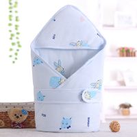 新生儿抱被秋冬加厚款刚初生宝宝婴儿包被保暖抱毯外出防风小被子 小兔-蓝-印花 春秋-中厚-450克