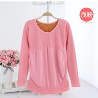 孕妇保暖内衣加绒加厚保暖上衣哺乳衣秋衣冬单件美体月子服喂奶衣 浅粉(孕期款)