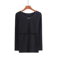 秋冬产后哺乳上衣吸湿排汗喂奶产妇秋衣保暖衣单件月子服加绒加厚 黑色薄款上衣[不加绒] XL[穿到140斤]