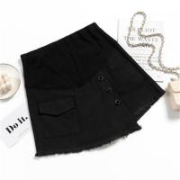 孕妇半身裙短裤春装短裙子a字牛仔裙百褶裙外穿托腹中长款春秋季 6018黑色 M