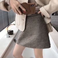 孕妇半身裙秋冬装新款毛呢A字裙韩国格子打底裙子包臀阔腿短裙女 卡其 M(建议90-108斤)