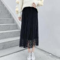 孕妇装温柔百褶裙2021新款春季半身裙中长款托腹裙网纱时尚裙子潮 黑色 M