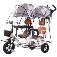 双人儿童推车雨衣三轮车透明雨罩双胞胎婴儿车防风罩 透明雨罩(厚款)