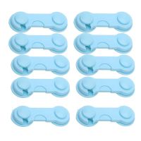 宝宝抽屉锁儿童安全锁扣柜门锁婴儿防夹手柜子锁冰箱门锁防护锁 10个短锁(蓝色)