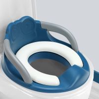 儿童坐便圈男女宝宝马桶盖圈双重防滑软坐垫圈小孩座便器厕所便盆 蓝色[PVC软垫]