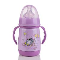 不锈钢保温奶瓶两用三用防摔新生婴儿宝宝保温杯带吸管水杯 紫色210ML 单奶瓶一用(不送礼品)