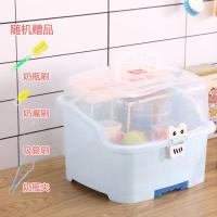 婴儿奶瓶收纳箱大号便携式带盖防尘沥水晾干置物架宝宝奶粉储存盒 浅蓝色