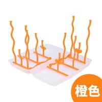 日式奶瓶架简易便携可折叠翻盖收纳家用外带沥水置物晾干燥支架子 桔色