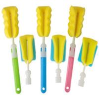 [6个头3个柄]海棉奶瓶刷宝宝奶瓶清洗刷带替换刷头杯刷奶瓶刷子 三套黄色