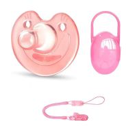 婴儿安抚奶嘴安睡型0-6-24个月新生儿超软硅胶安慰奶嘴仿母乳无味 樱花粉 盒子+链子[注意没有奶嘴]