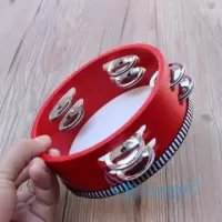 双排铃鼓幼儿园早教奥尔夫打击乐器玩具儿童手拍摇鼓幼儿园老师用 红色6英寸直径15厘米