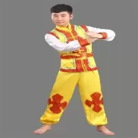 新款民族秧歌服男女款舞龙舞狮队打鼓服舞蹈服广场舞腰鼓演出服装 男款黄色 150码