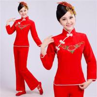 新款秧歌服中老年扇子舞广场舞蹈演出服民族舞套装打腰鼓表演服装 红色 S